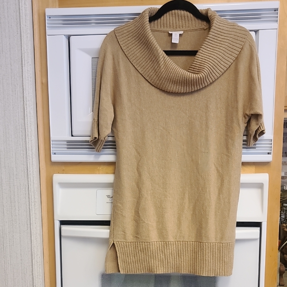 Chico's Tan Cowl Neck Sweater with Elegant Draping